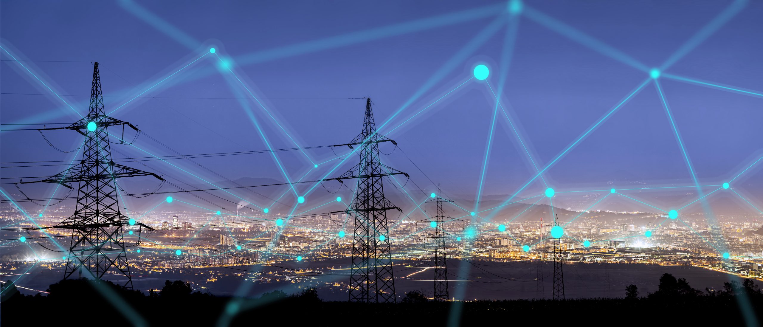 Hochspannungsmasten in städtischen Gebieten